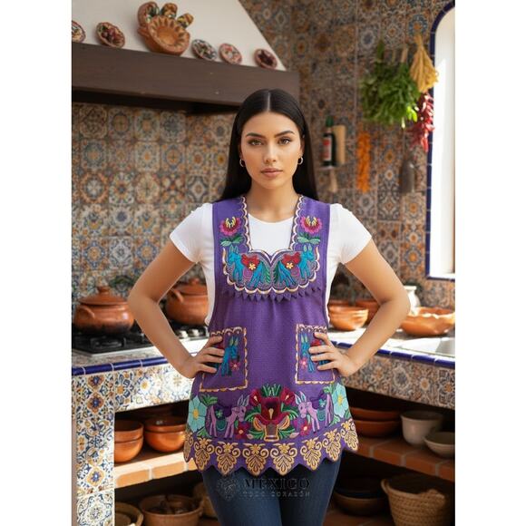 Mexican Folkloric apron embroidered  one of a kind mexico todo corazon - Picture 10 of 13
